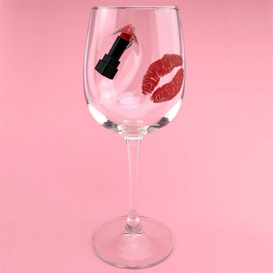 Бокал Бордо с помадой и витражным рисунком Поцелуй - фото 5180